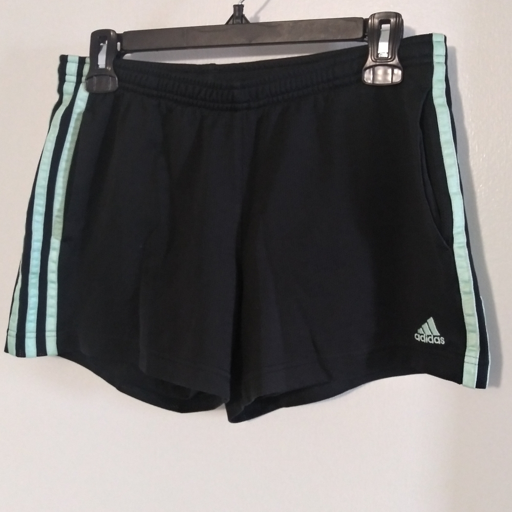 adidas Black Athletic Shorts with Mint Stripe